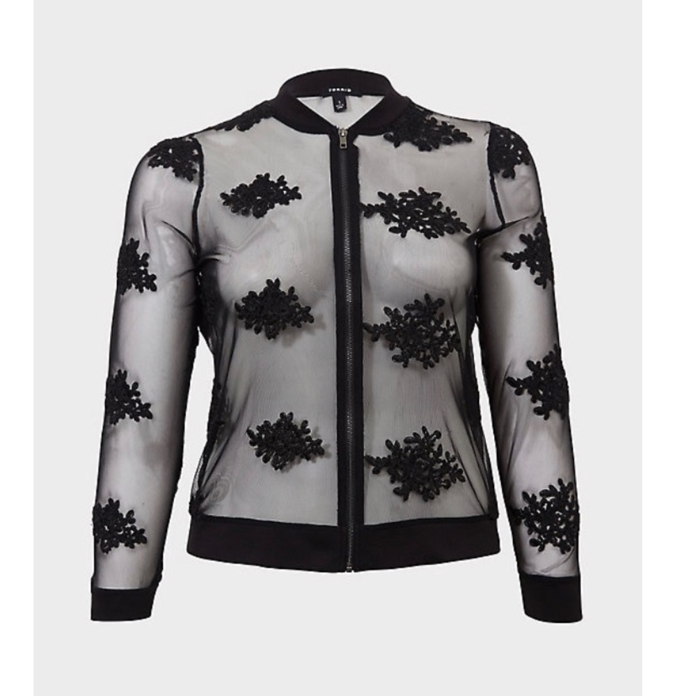 BURGUNDY EMBROIDERED MESH BOMBER JACKET